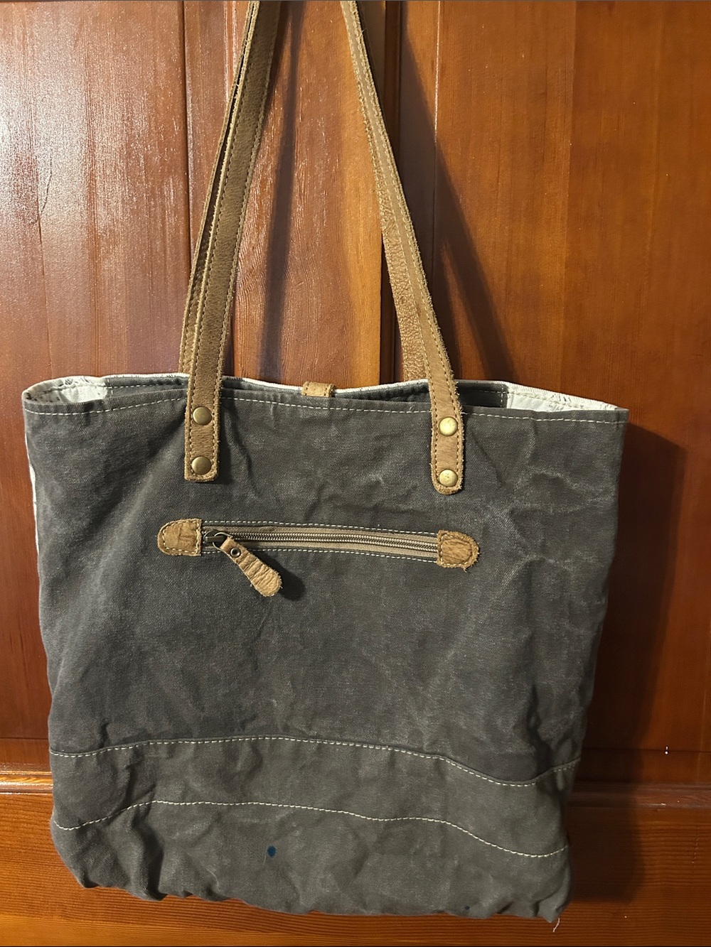 Floral Canvas Tote with Brown Faux Fur Trim - Picture 3 of 5